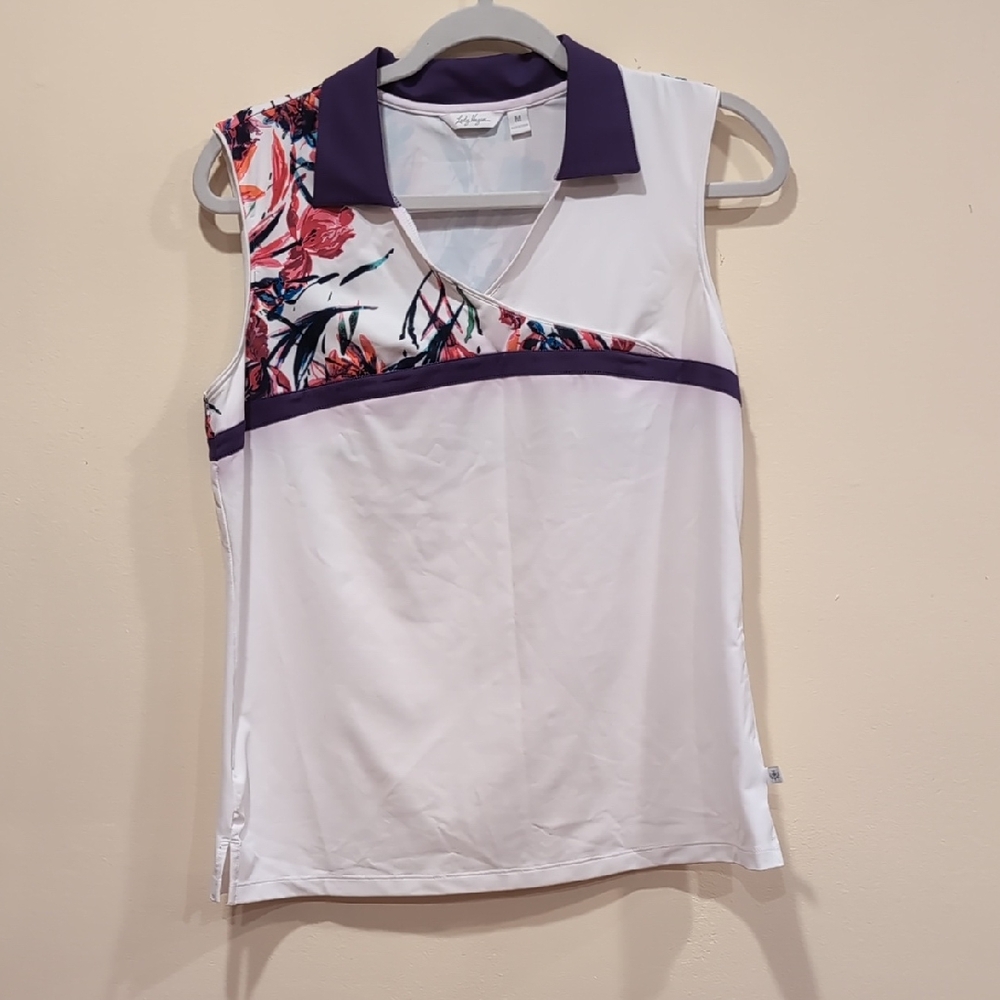 Lady Hagen White Tank Top with Purple Floral Accents